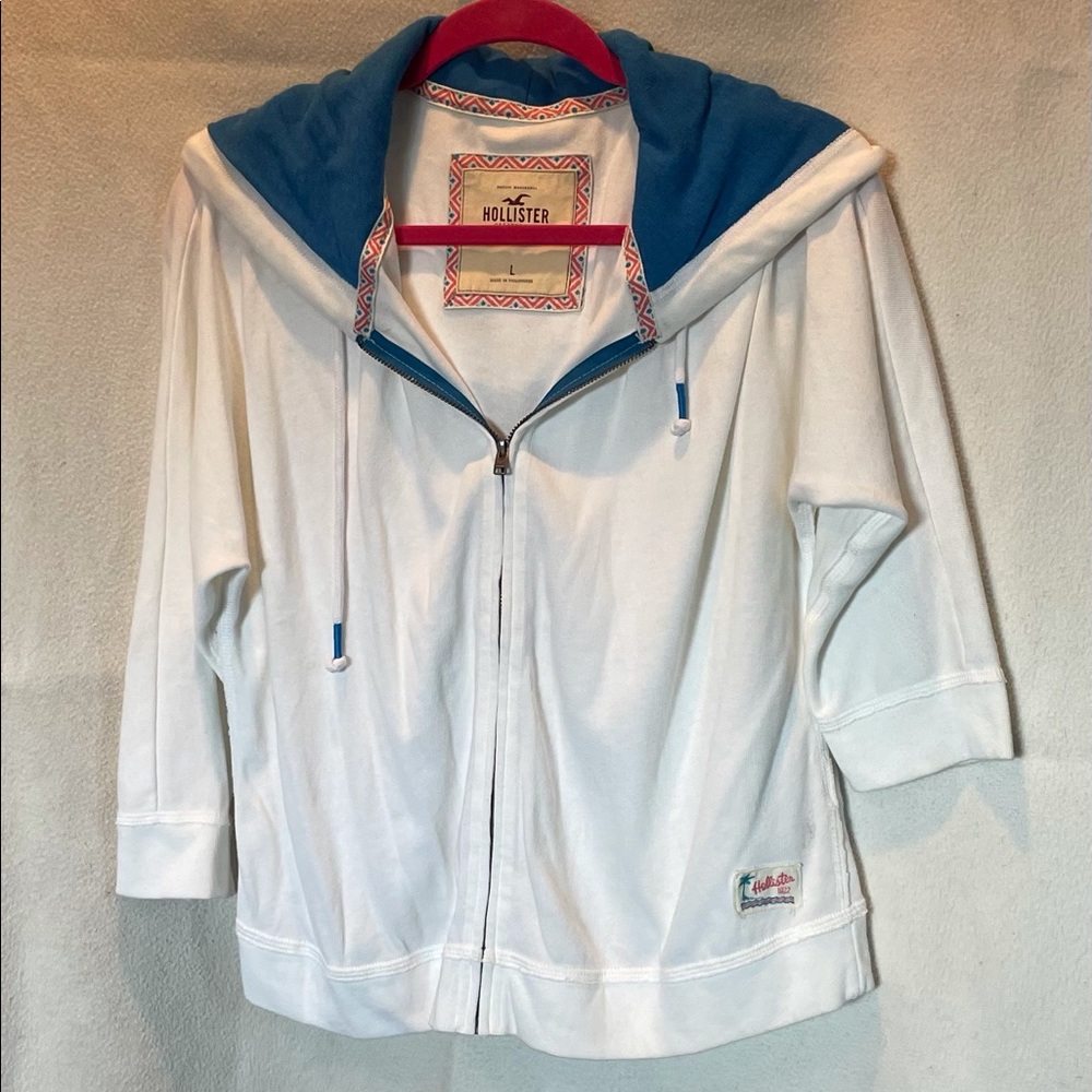 White and blue hooded jacket